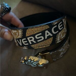 Versace Black and Gold Patterned Belt Bag